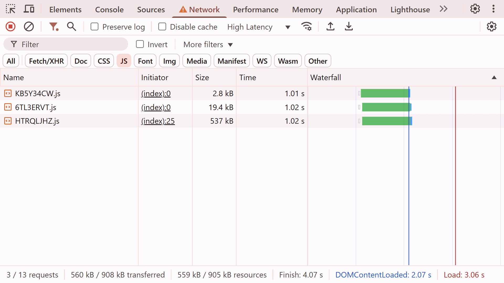 Screenshot of Chrome DevTools network tab with preloaded components.